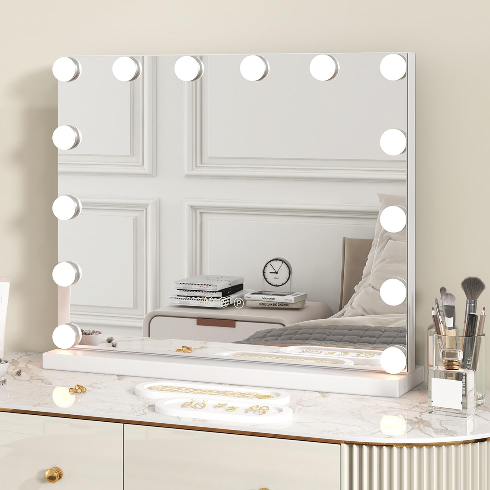 Miroir de courtoisie Tangkula avec lumière, miroir de maquillage 22" x 17" avec 14 ampoules